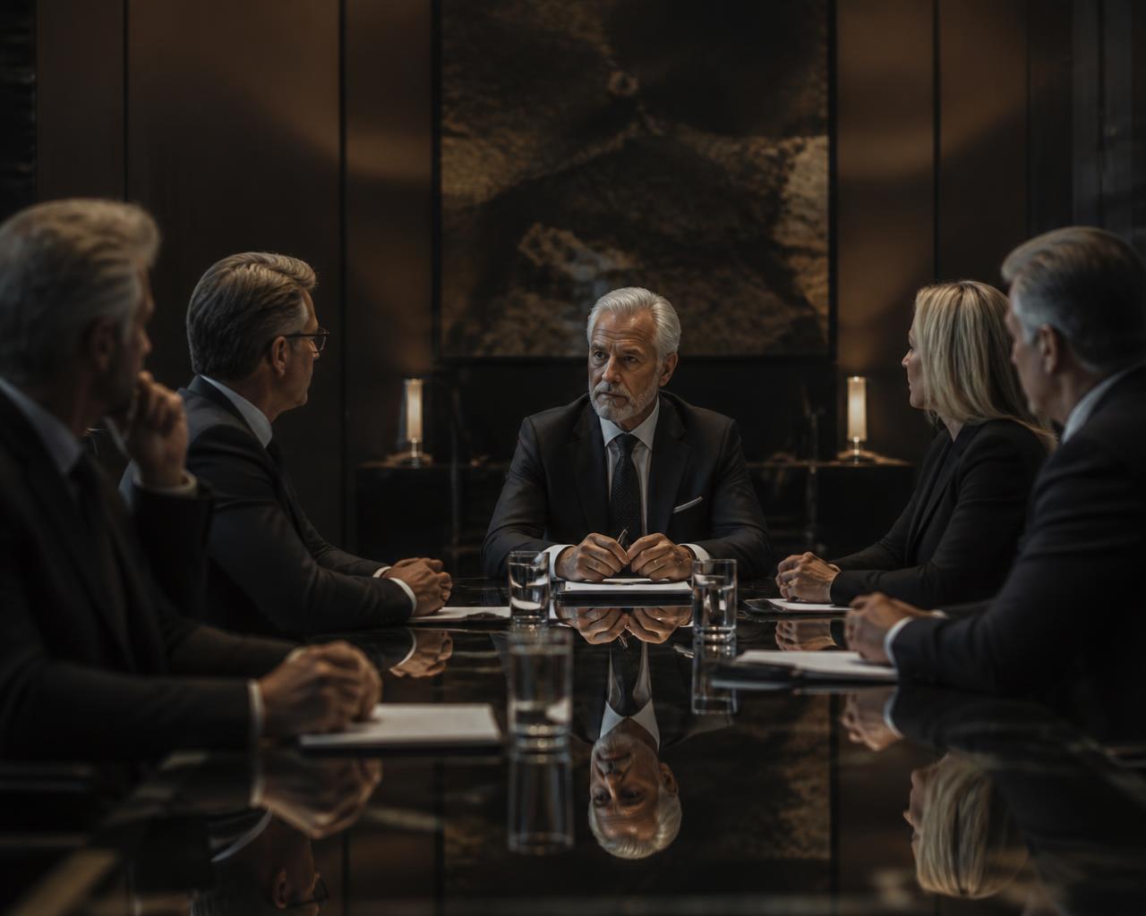 Equipa de liderança em reunião executiva